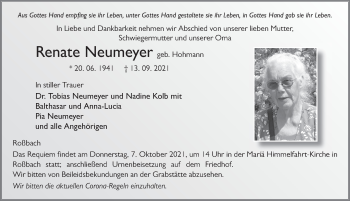 Traueranzeige von Renate Neumeyer von FZ