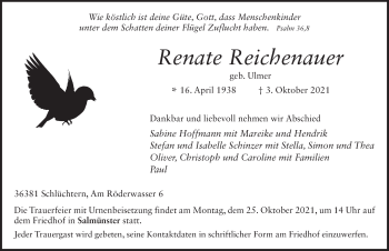Traueranzeige von Renate Reichenauer von FZ