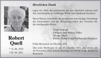 Traueranzeige von Robert Quell von FZ