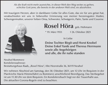 Traueranzeige von Rosel Höra von FZ