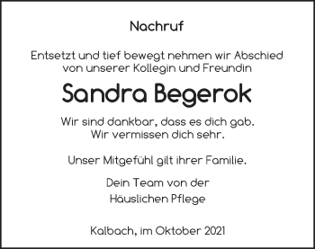 Traueranzeige von Sandra Begerok von FZ