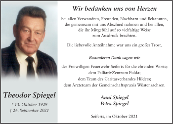 Traueranzeige von Theodor Spiegel von FZ