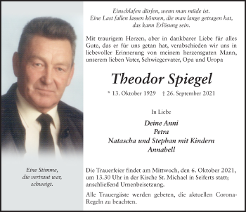 Traueranzeige von Theodor Spiegel von FZ