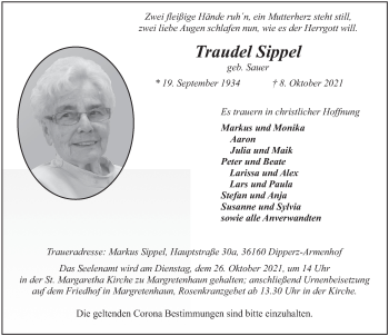 Traueranzeige von Traudel Sippel von FZ