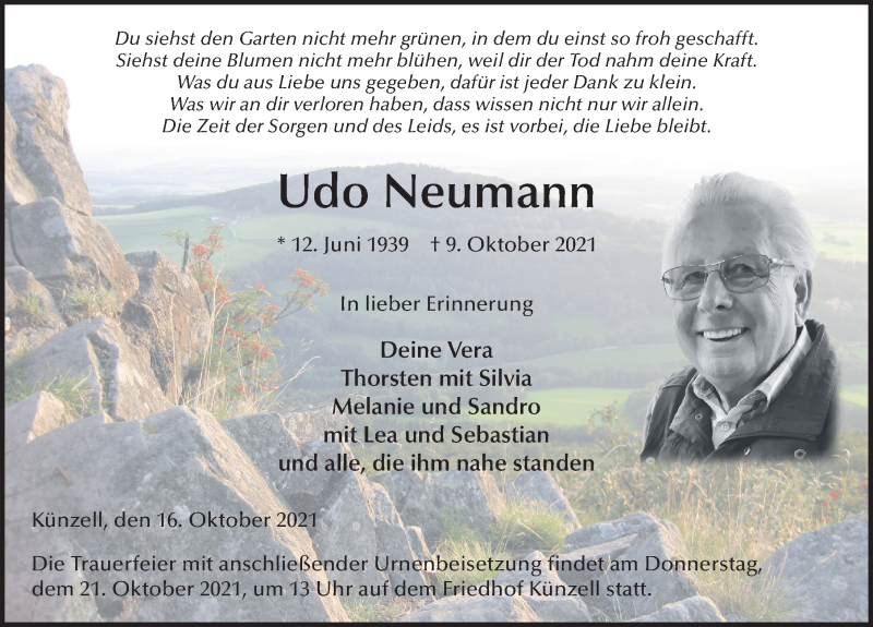  Traueranzeige für Udo Neumann vom 16.10.2021 aus FZ
