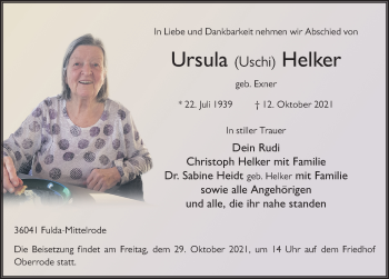Traueranzeige von Ursula Helker von FZ