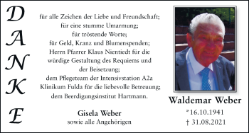 Traueranzeige von Waldemar Weber von FZ