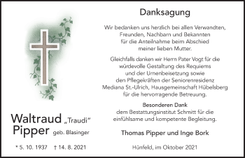 Traueranzeige von Waltraud Pipper von FZ