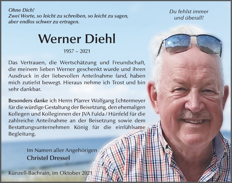  Traueranzeige für Werner Diehl vom 30.10.2021 aus FZ