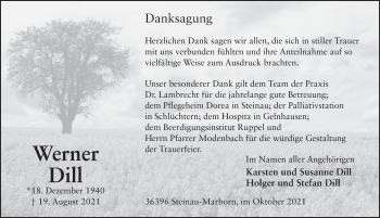 Traueranzeige von Werner Dill von FZ