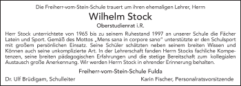 Traueranzeige von Willi Stock von FZ