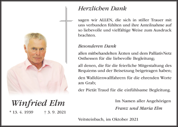 Traueranzeige von Winfried Elm von FZ