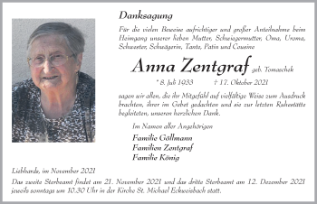 Traueranzeige von Anna Zentgraf von FZ