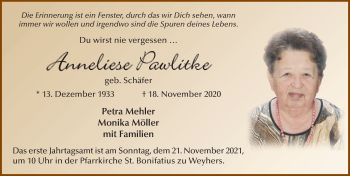 Traueranzeige von Anneliese Pawlitke von FZ