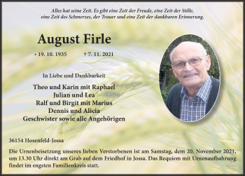 Traueranzeige von August Firle von FZ