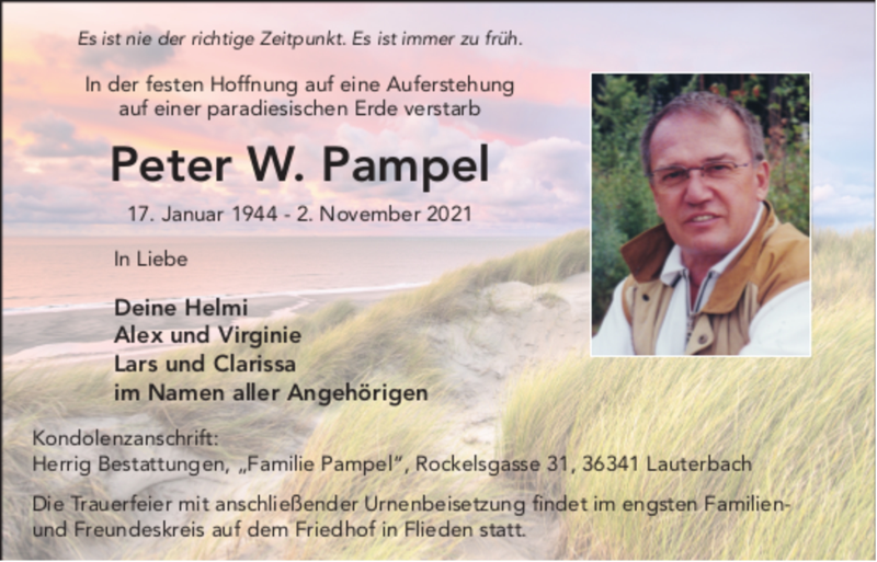  Traueranzeige für Peter W. Pampel vom 08.11.2021 aus FZ