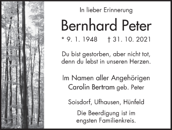 Traueranzeige von Bernhard Peter von FZ