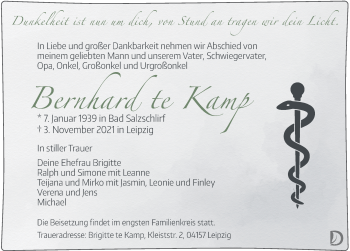 Traueranzeige von Bernhard  te Kamp von FZ