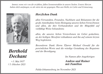 Traueranzeige von Berthold Dechant von FZ