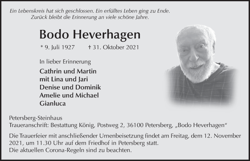  Traueranzeige für Bodo Heverhagen vom 05.11.2021 aus FZ