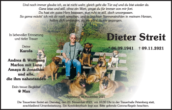 Traueranzeige von Dieter Streit von FZ