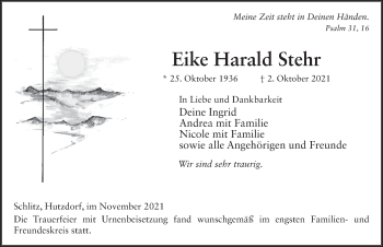 Traueranzeige von Eike Harald Stehr von FZ