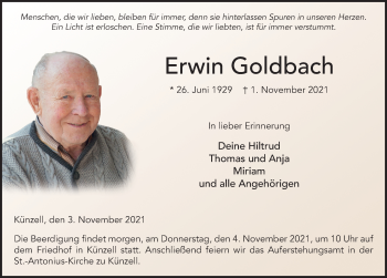 Traueranzeige von Erwin Goldbach von FZ