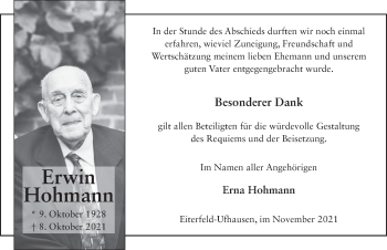 Traueranzeige von Erwin Hohmann von FZ