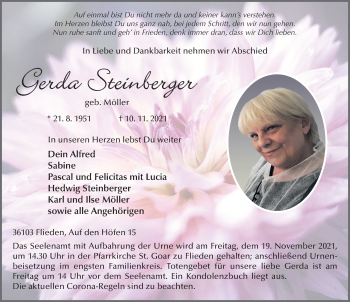 Traueranzeige von Gerda Steinberger von FZ