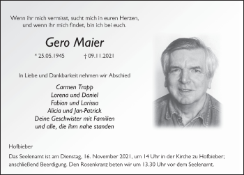 Traueranzeige von Gero Maier von FZ