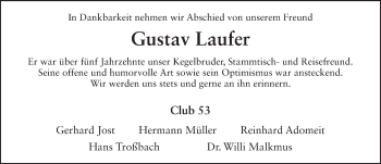 Traueranzeige von Gustav Laufer von FZ
