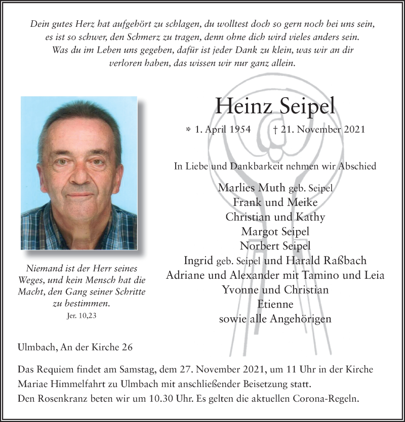  Traueranzeige für Heinz Seipel vom 24.11.2021 aus FZ