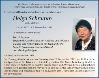 Traueranzeige von Helga Schramm von FZ