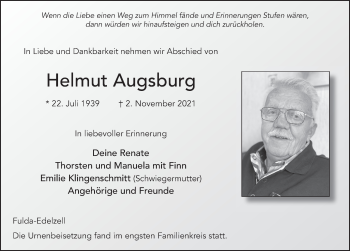Traueranzeige von Helmut Augsburg von FZ