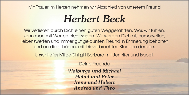  Traueranzeige für Herbert Beck vom 23.11.2021 aus FZ