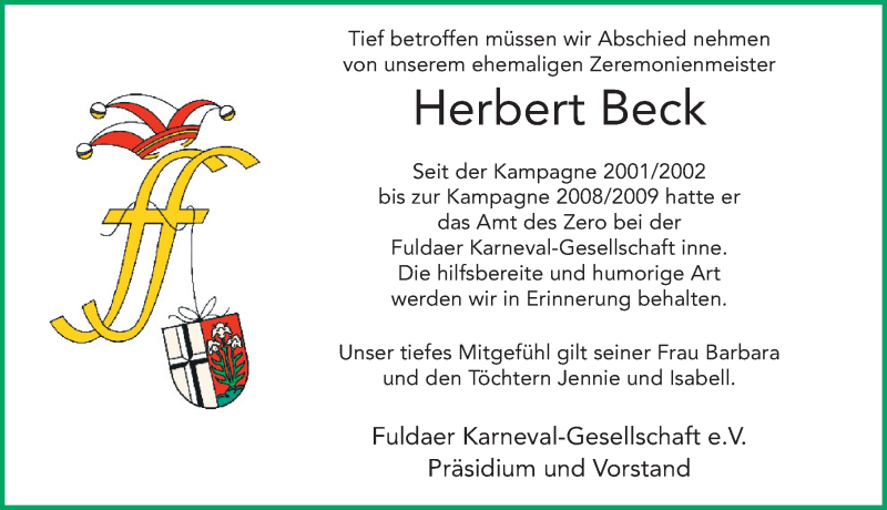  Traueranzeige für Herbert Beck vom 24.11.2021 aus FZ