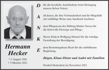 Traueranzeige von Hermann Hecker von FZ