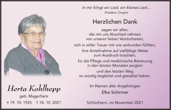 Traueranzeige von Herta Kohlhepp von FZ