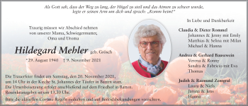 Traueranzeige von Hildegard Mehler von FZ