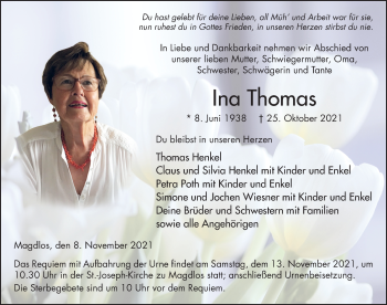 Traueranzeige von Ina Thomas von FZ