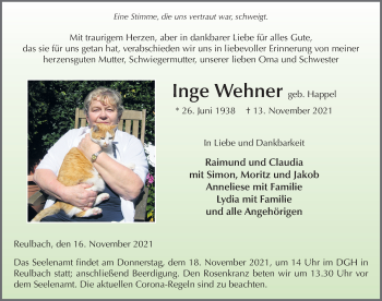 Traueranzeige von Inge Wehner von FZ