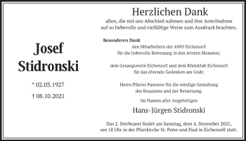 Traueranzeige von Josef Stidronski von FZ
