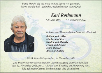 Traueranzeige von Karl Rothmann von FZ