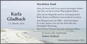 Traueranzeige von Karla Gladbach von FZ