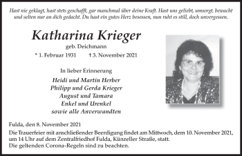 Traueranzeige von Katharina Krieger von FZ