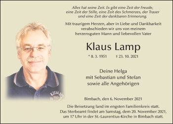 Traueranzeige von Klaus Lamp von FZ