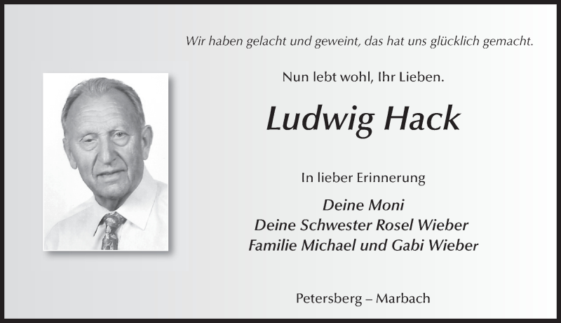  Traueranzeige für Ludwig Hack vom 09.11.2021 aus FZ