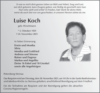 Traueranzeige von Luise Koch von FZ