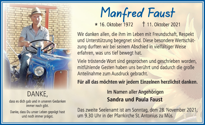  Traueranzeige für Manfred Faust vom 24.11.2021 aus FZ