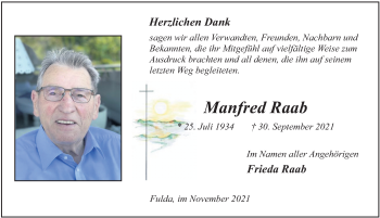 Traueranzeige von Manfred Raab von FZ